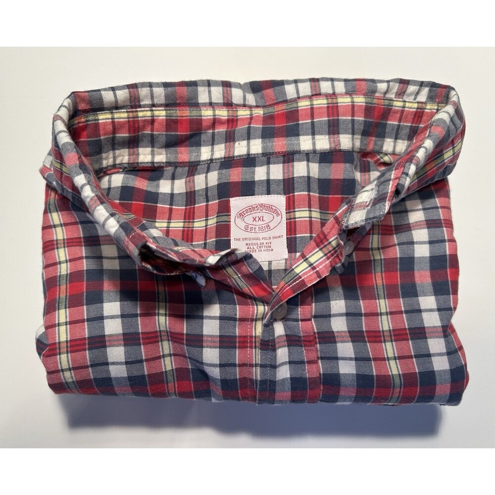 Brooks Brothers Men's The Original Polo Dress Shirt Red Blue Plaid Size XXL 2XL